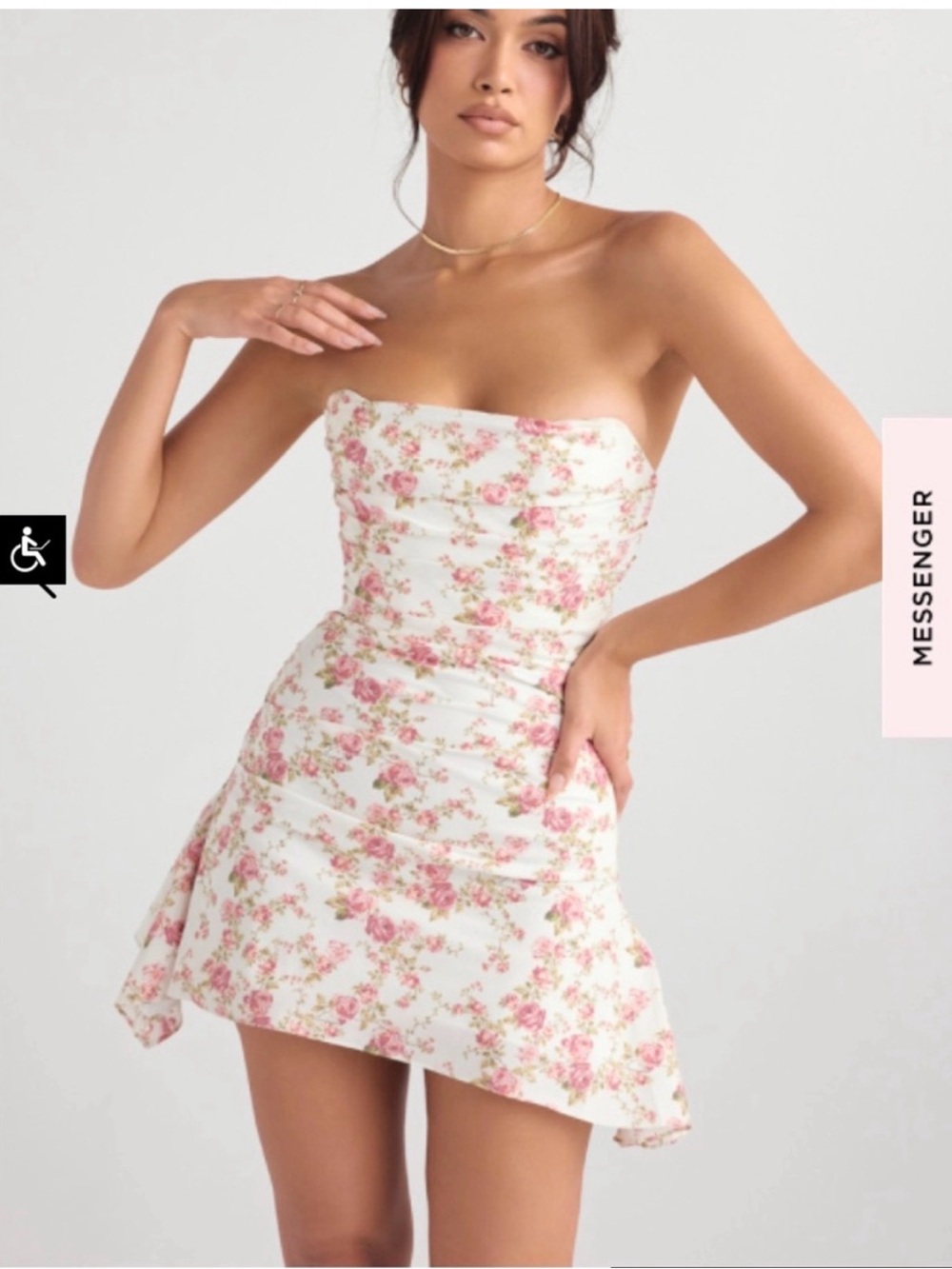 White Floral Strapless Mini Dress